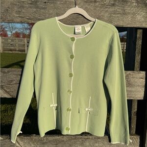 Liz Claiborne Pastel Green Cardigan with White Accents